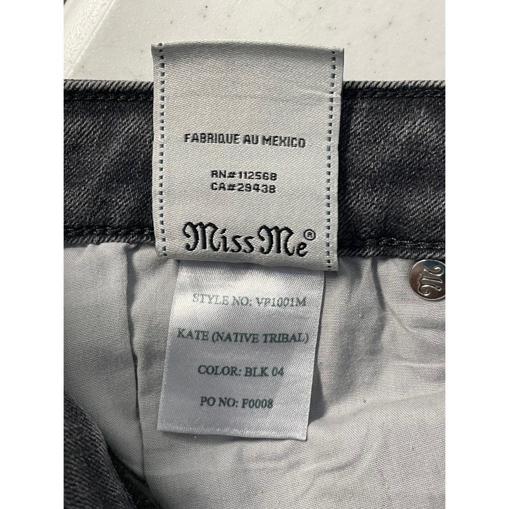 Miss Me Native Tribal Vintage Skinny Moto Jeans Embroidery Faded Black Size 29 - Picture 6 of 8